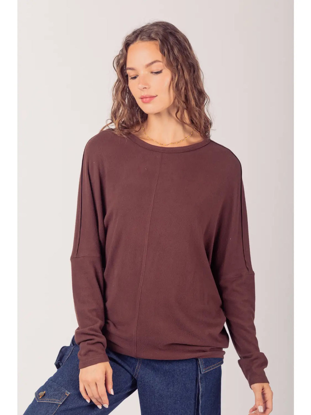 Dolman Sleeve Butter Knit Tee - Chocolate