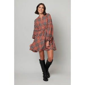 Balloon Sleeve Plaid Henley