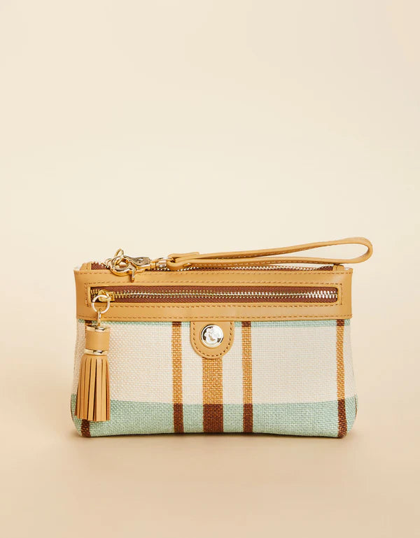 Tassel Wristlet Kalalanta Plaid Cream