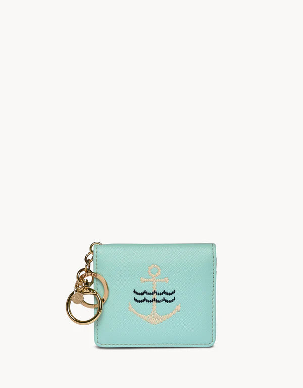 Embroidered Card Keychain Anchor Light Blue