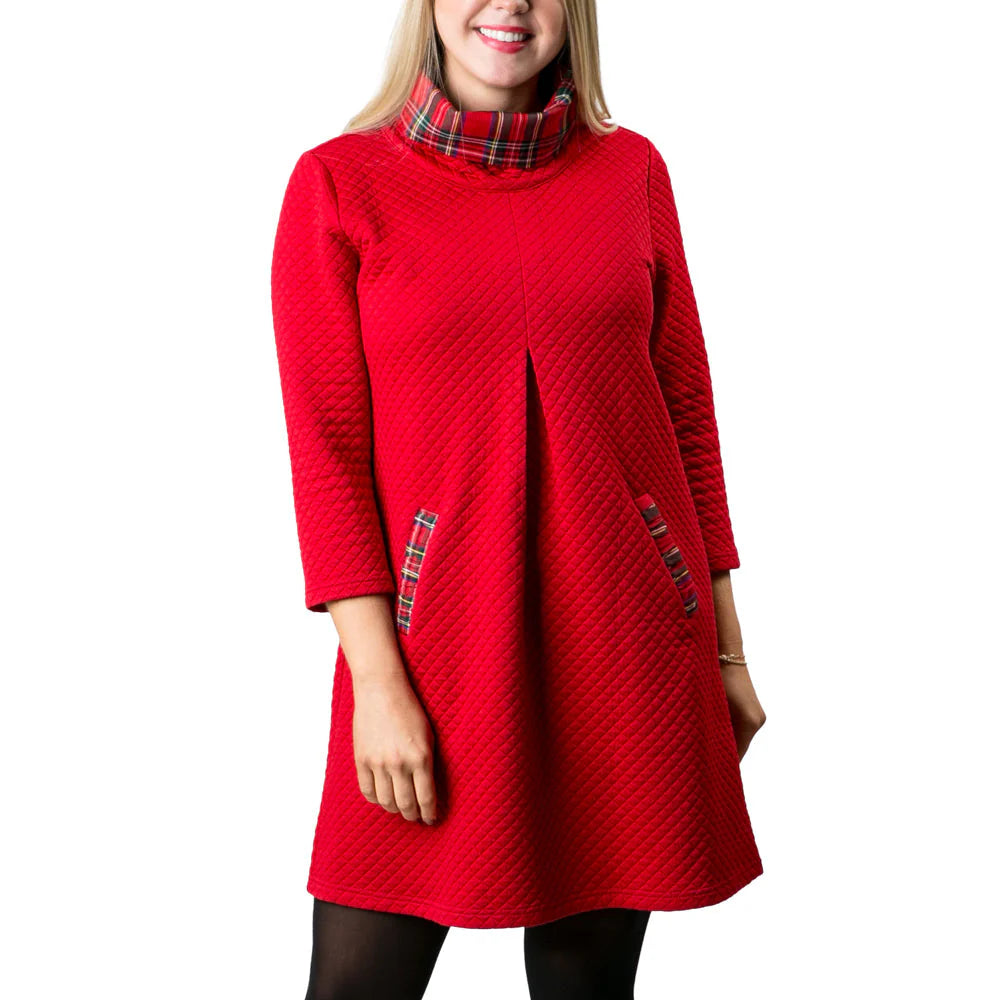 Ruby Contrast Dress-Red With Red Trim