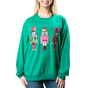 Holiday Sweatshirt-Green With Nutcracker