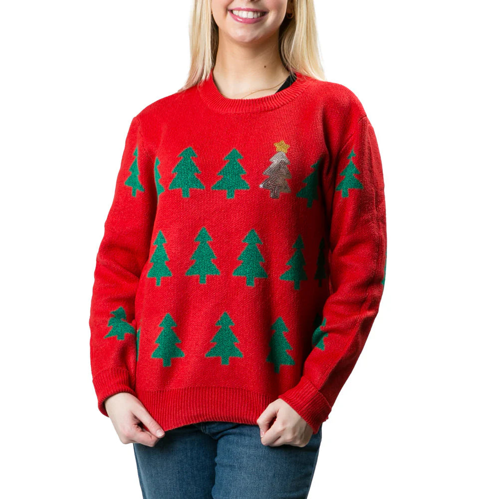 Holiday Sweatshirt-Red With Christmas Tree