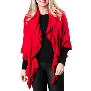 Ava Ruffle Wrap-Metallic Tomato Red