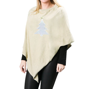 Holly Poncho-Sand With Tree And Gold Star