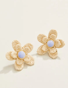 Sweet Straw Flower Earrings Natural