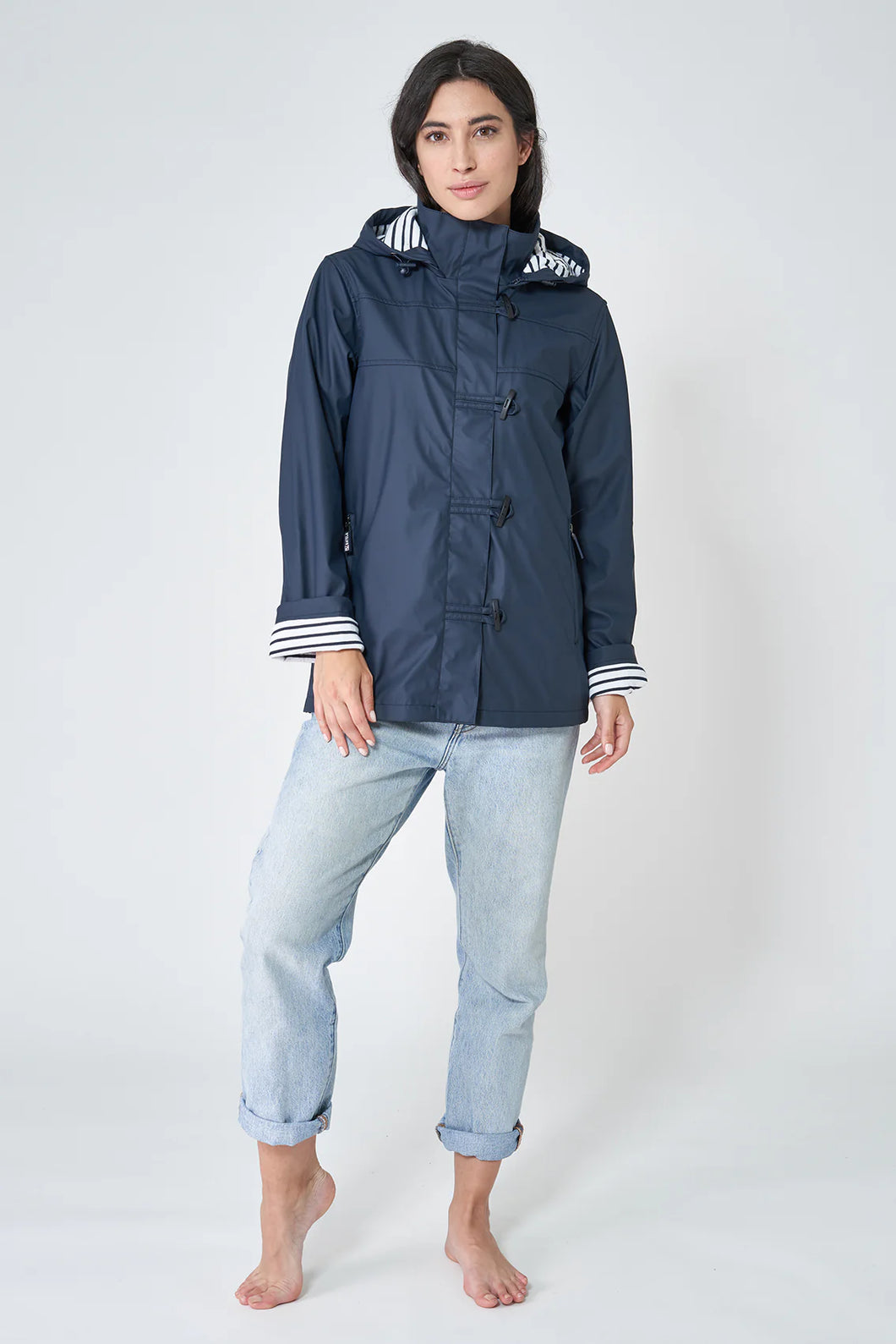 Raincoat With Striped Lining-Navy