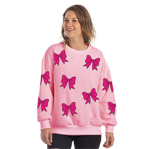 Pink Sequined Coquette Bow Patches Sweatshirt