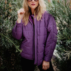 Purple Quilted Squares Zipper Jacket