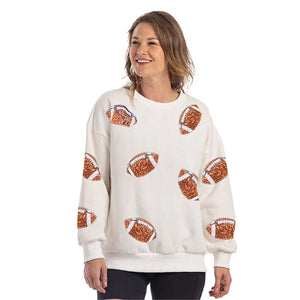 White Sequined Football Patches Sweatshirt