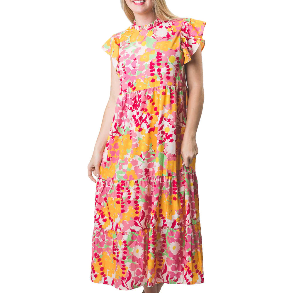 Laura Dress Pink & Orange Wildflowers