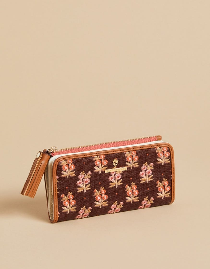 Tassel Snap Wallet Pink House French Floral