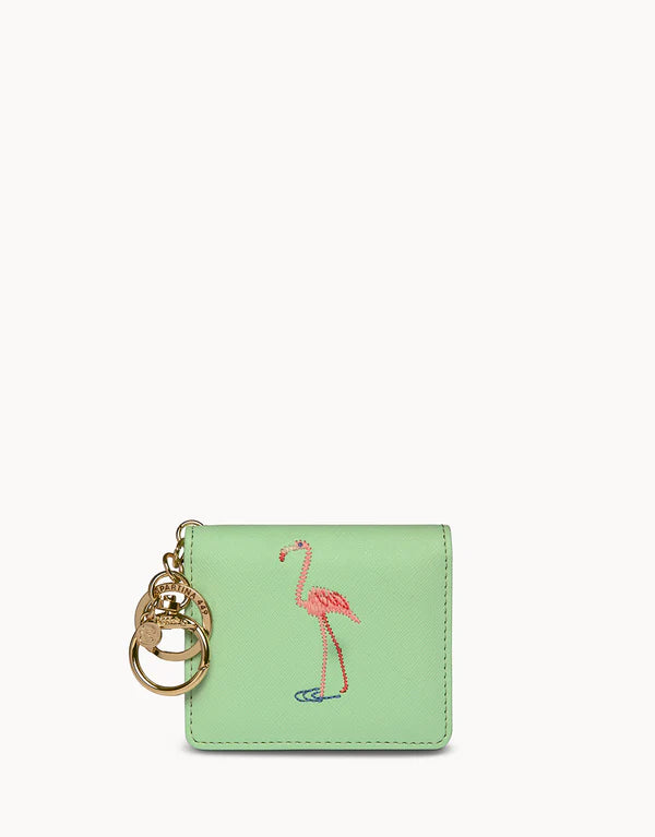 Embroidered Card Keychain Flamingo Sea Foam