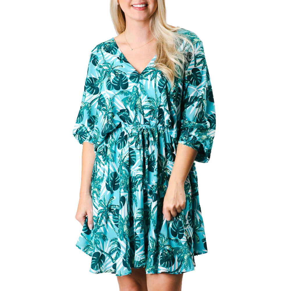 Tilly Dress Green and Blue Palm